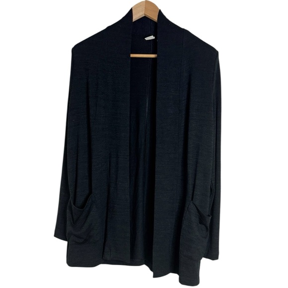 GAP Black Long Sleeve Stretch Knit Open Front Elongated Cardigan Sweater size S - Picture 1 of 11